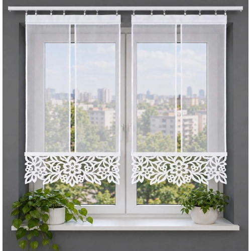 Firany panelowe z białym ażurem – komplet 2 paneli 80 cm FV841 VELIA